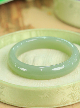 天然新疆和田玉冰底晴水54.3圈口手镯大气典雅古风男女手饰收藏