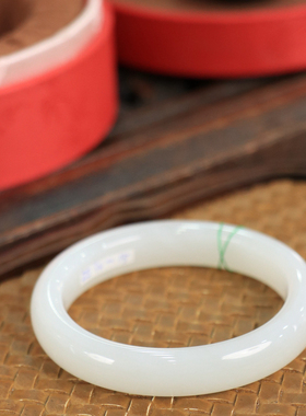 天然新疆和田玉羊脂级白玉56.5圈口手镯大气典雅古风男女手饰收藏