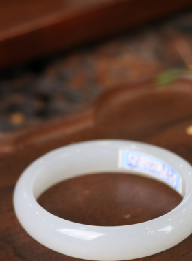 天然新疆和田玉羊脂级白玉52圈口手镯大气典雅古风男女手饰收藏