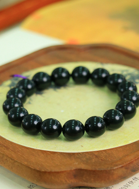 天然新疆和田玉山料青玉12mm手串手链古风男女手饰收藏高档礼品