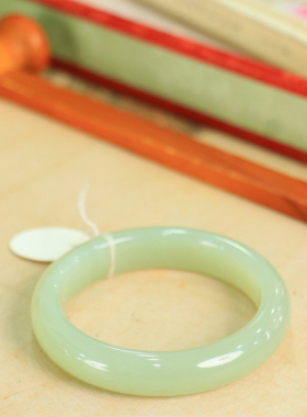 天然新疆和田玉冰底晴水54.4圈口手镯大气典雅古风男女手饰收藏