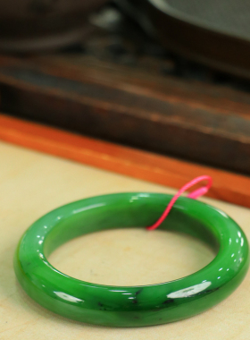 天然新疆和田玉俄罗斯老坑碧玉59.8圈口手镯大气典雅男女手饰收藏