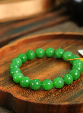 天然新疆和田玉俄罗斯阳绿碧玉10mm手串手链古风男女手饰收藏礼品
