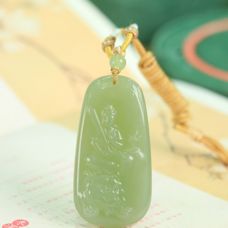 天然新疆和田玉山料冰底晴水文殊菩萨吊坠挂件男女士玉坠收藏礼品
