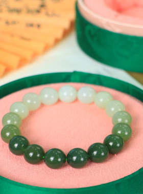 天然新疆和田玉山料渐变色12mm手串手链古风男女手饰收藏高档礼品