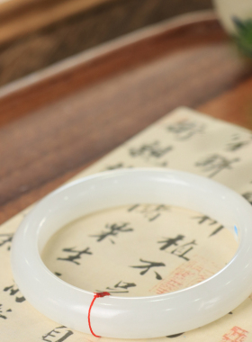 天然新疆和田玉羊脂级白玉56圈口手镯大气典雅古风男女手饰收藏