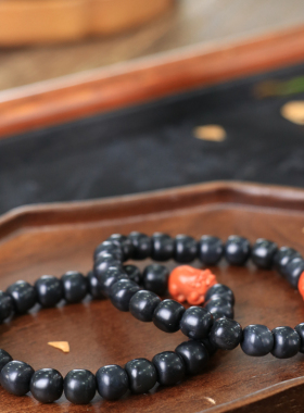 天然新疆和田玉山料墨玉老型珠手串手链一条古风男女手饰收藏礼品