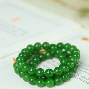 天然新疆和田玉俄罗斯老坑碧玉7.8mm项链多圈手链古韵百搭毛衣链
