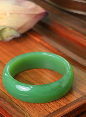 天然新疆和田玉俄罗斯老坑碧玉57.3圈口手镯大气典雅男女手饰收藏