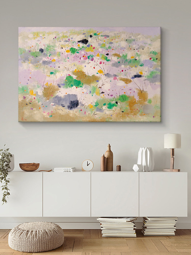 吴冠中抽象艺术纯手绘油画玄关横版丙烯挂画客厅装饰画餐厅肌理画