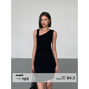 背心短裙女性感针织包臀裙连衣裙 不规则领口修身 ousph 现货5折