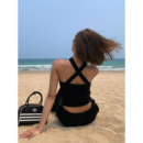 黑色挂脖吊带背心女纯欲性感辣妹美背外穿短款 ousph 内搭抹胸上衣