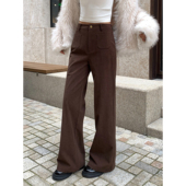 深咖啡色灯芯绒裤 子女冬季 新款 ousph 加厚微喇叭休闲阔腿宽松长裤