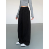 现货6折 呢子宽松休闲裤 女加厚高腰阔腿卫裤 ousph 毛呢香蕉裤