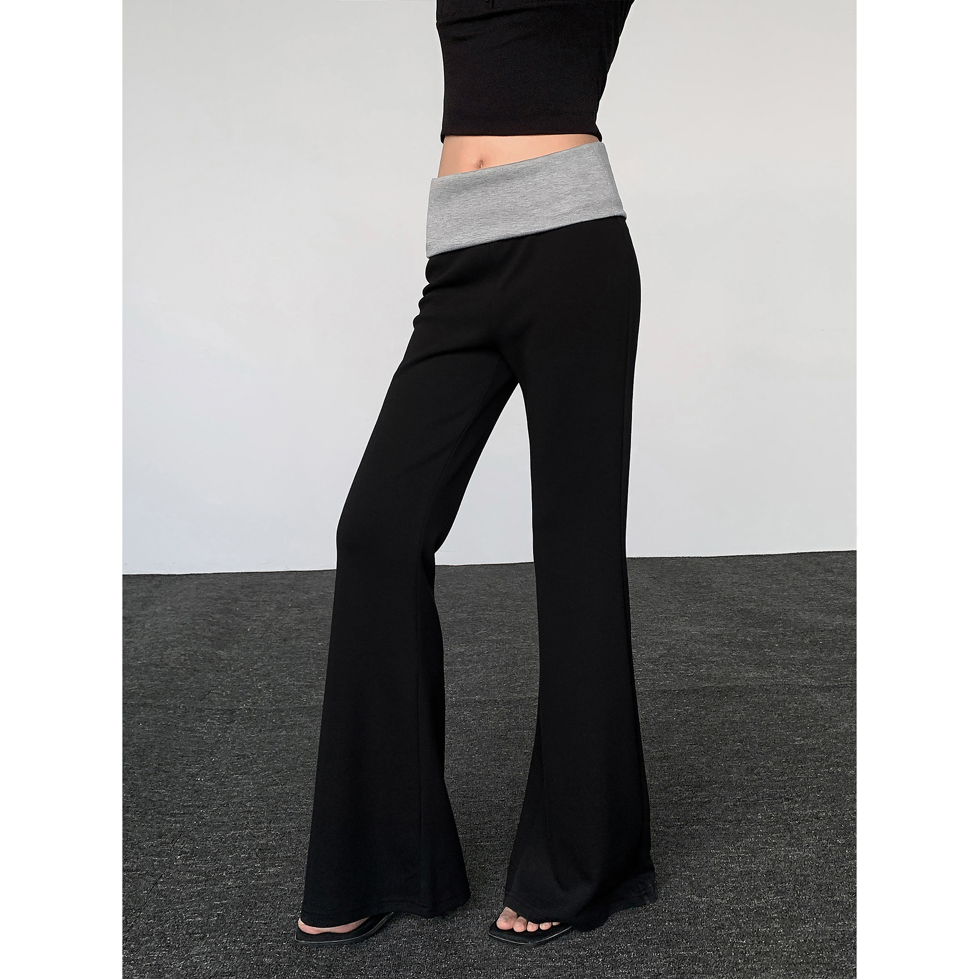 ousph 针织撞色假两件喇叭裤女设计感秋季款收腰显瘦休闲阔腿长裤,女装/女士精品,休闲裤,淘宝优惠券,粉丝福利购,淘宝优惠卷