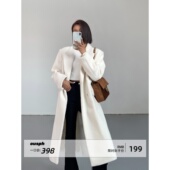 ousph 领呢子大衣 毛呢外套女夹棉加厚冬西装 现货5折 过膝中长款