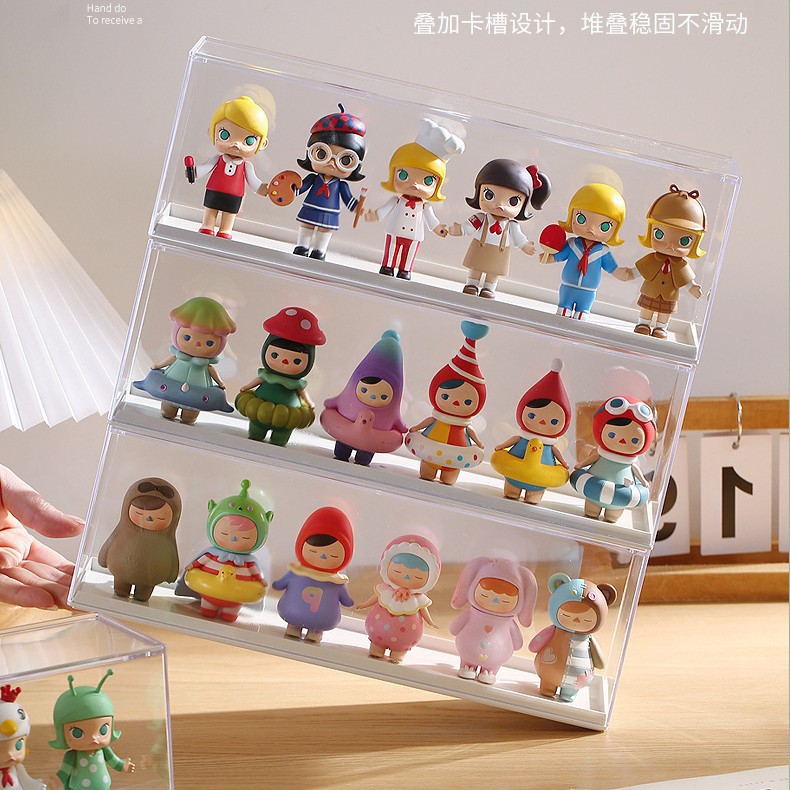 手办盲盒卡通公仔收纳展示盒桌面可叠加玩具整理盒