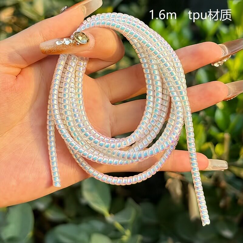 镭射数据线保护绳TPU材质1.6米防折断缠绕绳苹果快充四合一通用