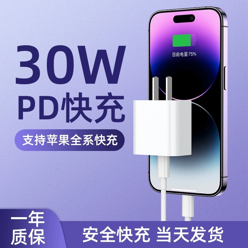 熊遇适用于苹果14Pro充电器型号PD30W快充插头iPhone13Pro/12Max/11Pro/xr系列快充数据线兼容5w-30w快充套装