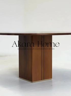 中古复古实木圆形餐桌简约橡木吃饭桌意大利设计师定制桌子