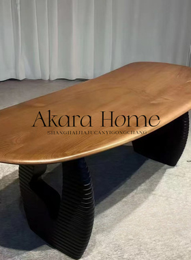 中古法式实木餐桌个性化艺术异形书桌设计师椭圆洽谈桌不规则桌