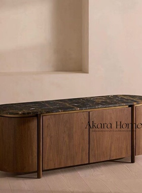 中古风实木餐边柜茶水斗柜创意侘寂风收纳储物法式复古玄关立柜