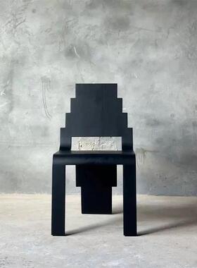 中古实木侘寂风白蜡木复古靠背家用餐椅异形积木餐椅创意设计小众