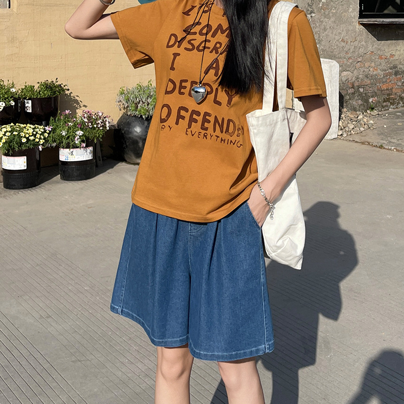 天丝牛仔短裤女夏季薄款高腰显瘦宽松阔腿休闲小个子a字五分中裤
