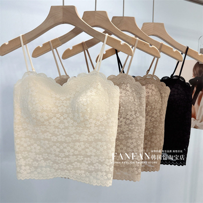 法式蕾丝吊带背心女内搭带胸垫夏季外穿打底美背文胸性感无痕内衣