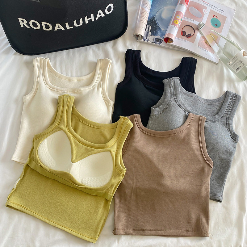 秋冬免穿文胸保暖背心内搭小吊带辣妹可外穿新款磨绒短款上衣女士