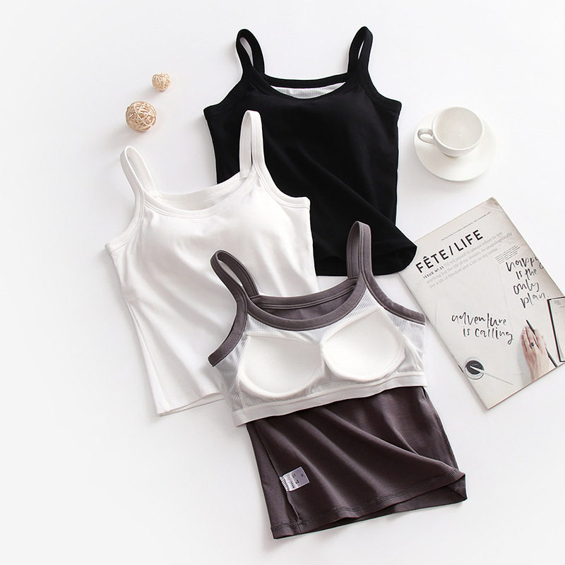 白色背心女内搭带胸垫小吊带上衣夏季外穿打底美背内衣瑜伽运动女