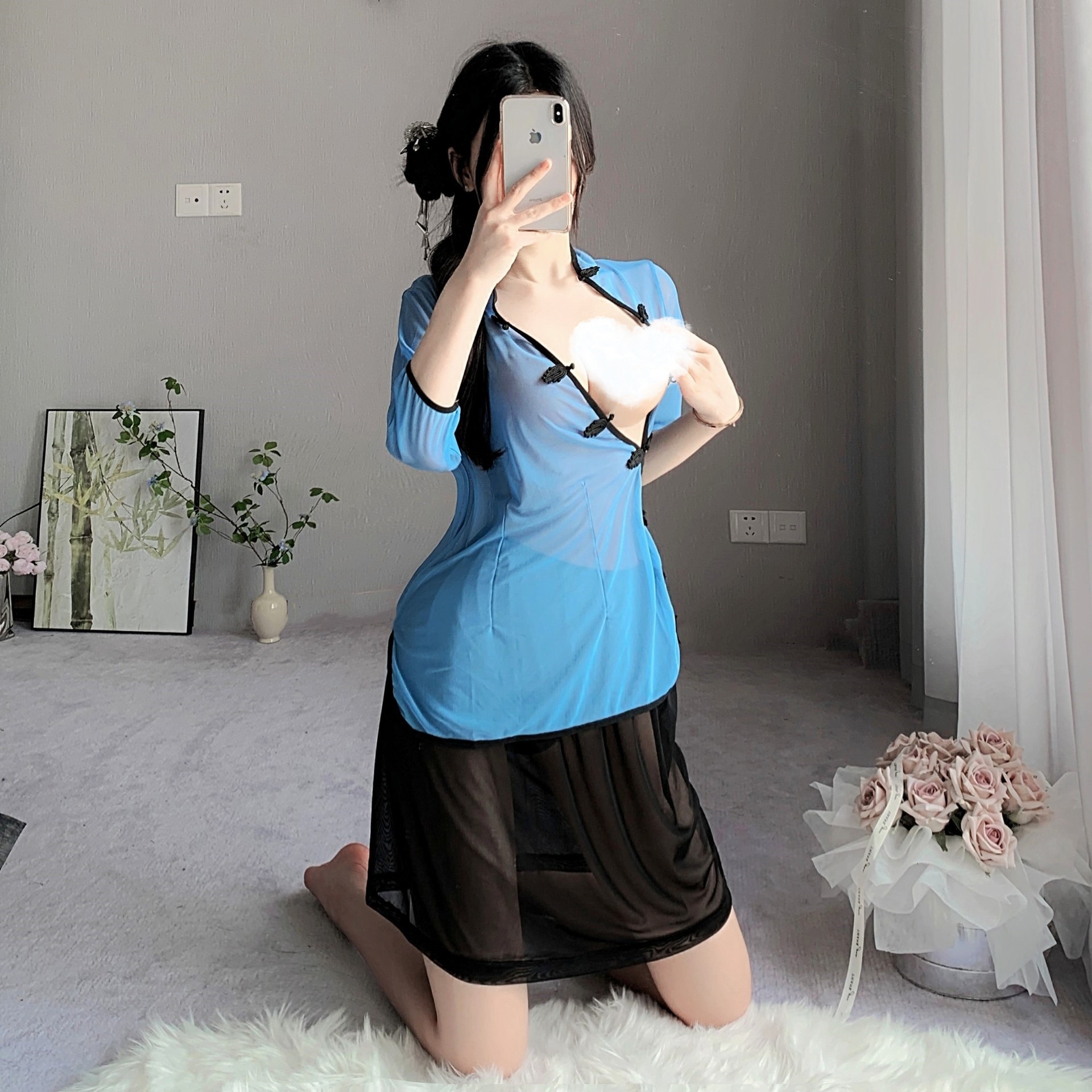 内衣性感民国学姐装旗袍制服cos透明睡衣女纯欲变装角色扮演