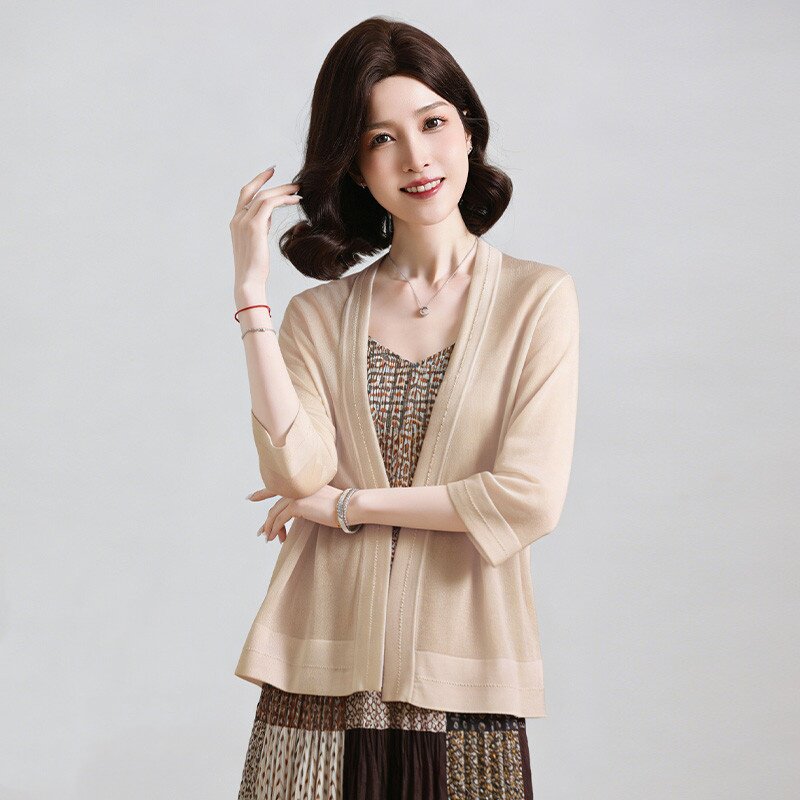 时尚朗姿2026夏季新款高级感桑蚕丝针织开衫女薄款披肩外套防晒衣
