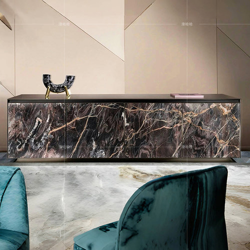 滑哈哈意式高端储物大理石电视柜