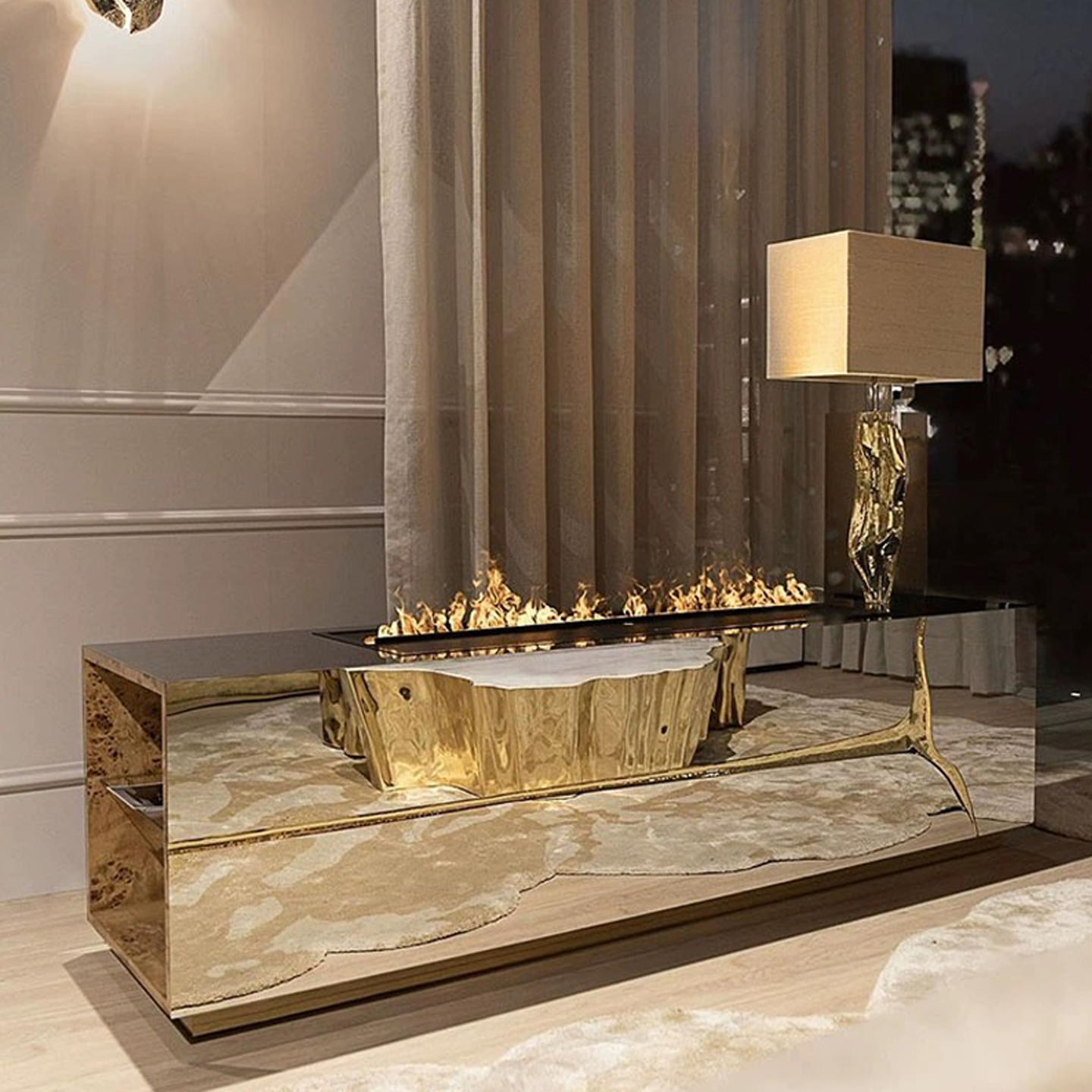 滑哈哈轻奢可储存不锈钢电视柜