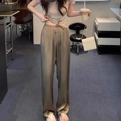 缎面夏季薄款垂感直筒裤