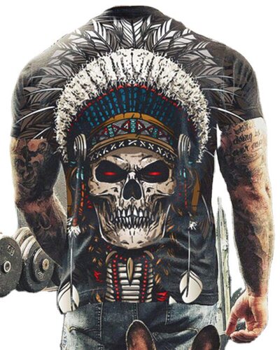 印第安 骷髅3D印花男士T恤Indian Skull 3D Print Men's T-Shirt