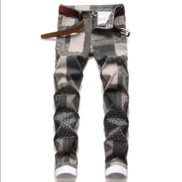 Gerade Jeans mit Karomuster für Herren男格子印花 直筒牛仔裤