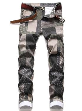 Gerade Jeans mit Karomuster für Herren男格子印花 直筒牛仔裤