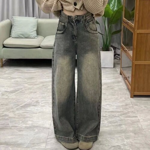 女款时尚复古垂感阔腿百搭牛仔裤