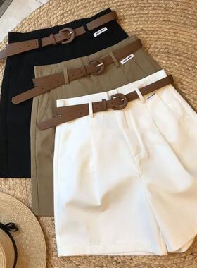 薄款高腰工装阔腿休闲五分裤Loose Versatile Cargo Capri Pants