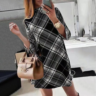 街头长袖 Line Plaid Street 格纹A字裙 Sleeve Skirt春秋款 Long