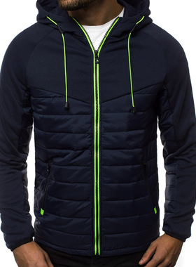 Color-block zippered hooded cotton coat 拼色拉链加厚连帽棉衣