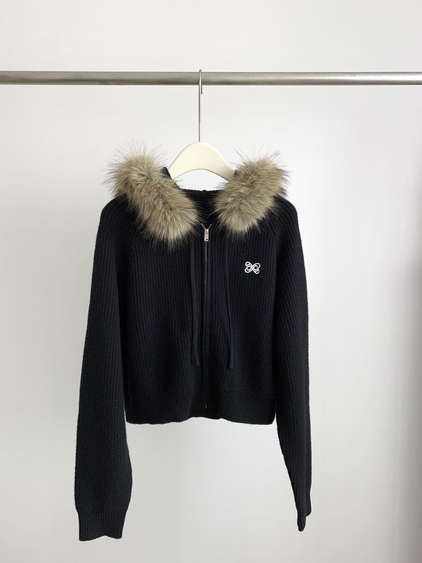 【木】正确版2026早春新款可拆卸毛领针织开衫女修身连帽显瘦外套