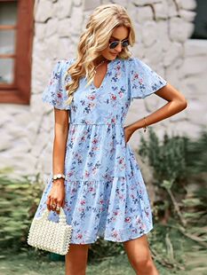 Garden style short-sleeved dress 春夏季 田园风短袖碎花连衣裙