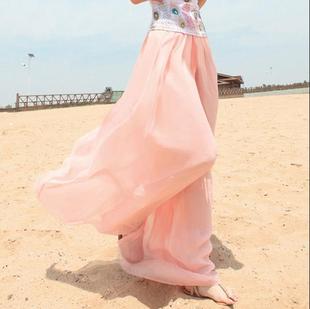 Ladies Wide Summer Chiffon Leg Pants松紧腰带内衬雪纺阔腿裙裤