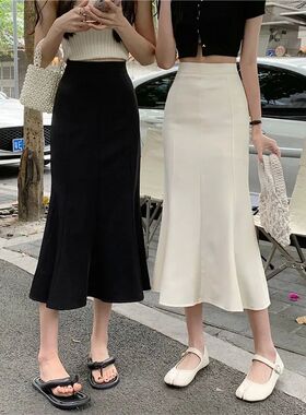 Side zip wrap hip fishtail dress百搭显瘦侧拉链黑色包臀鱼尾裙