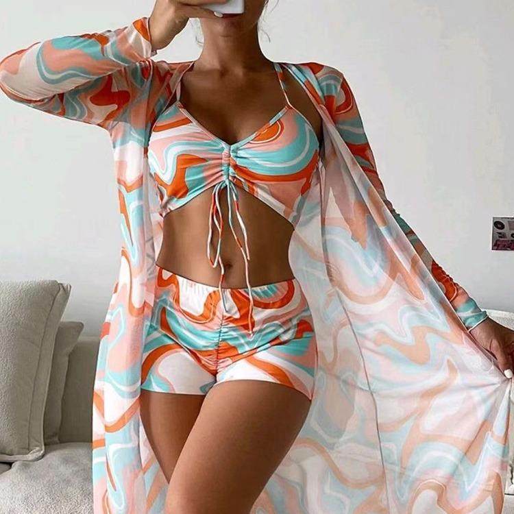 Three-piece long boxer drape women outer sexy for bikini