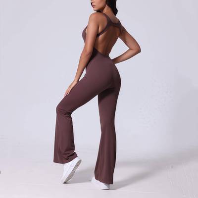 Backless tight bodysuit for women flared trousers