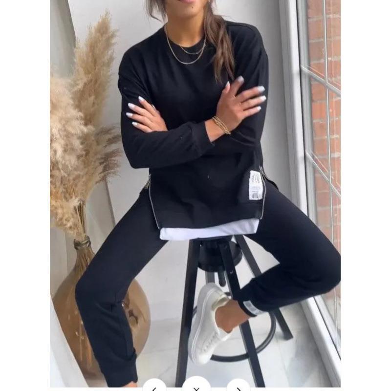 set sweatpants and sweatshirt two-piece fake splicing